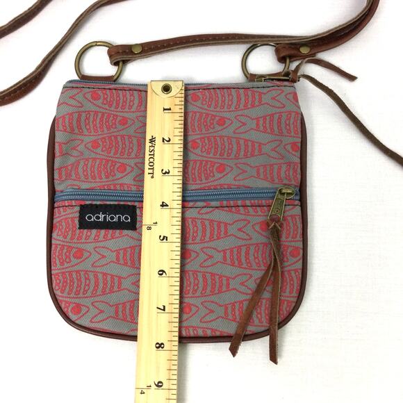 Adriana Fish Zippered Gray Red Screen Printed Fabric Crossbody - Picture 10 of 10